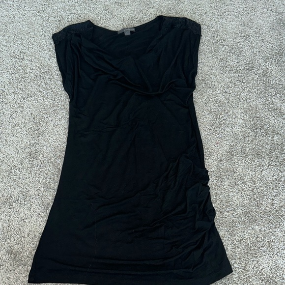 Forever 21 Dresses & Skirts - Black bodycon sleeveless dress with lace on shoulders and rushing on left side.